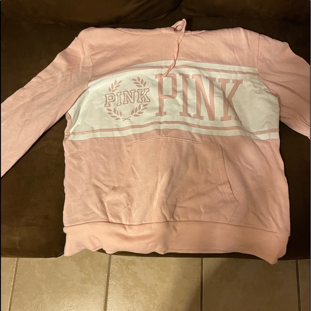 Salmon colored Authentic PINK hoodie in great condition. Size Large.